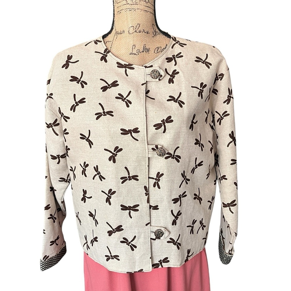 Molly Hutchins Sz L* Dragonfly Lady Jacket Reversible Cropped Linen Blend Boxy